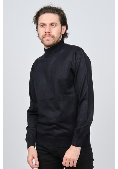 Woolen World Erkek Balıkçı Yaka Yün Kazak 5590103 Lacivert Lacivert Beyaz