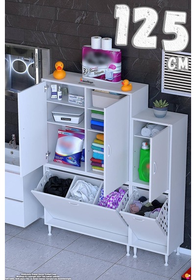 Ohbe 90 + 35cm Genişlik 160cm Boy 32,5cm Derinlik Kirli Sepetli 3 Kapaklı Çok Amaçlı Banyo Dolabı Beyaz Ohbe 90 + 35cm Genişlik 160cm Boy 32,5cm Derinlik Kirli Sepetli 3 Kapaklı Çok Amaçlı Banyo Dolabı Beyaz
