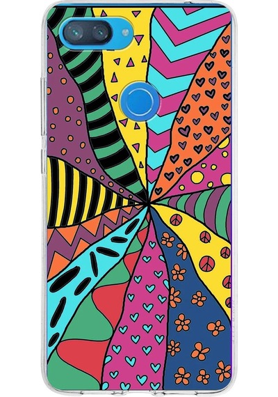 Xiaomi Mi 8 Lite İle Uyumlu 1mm Slim Fit Retro Renkler 4 Baskılı Şeffaf Kılıf Şeffaf