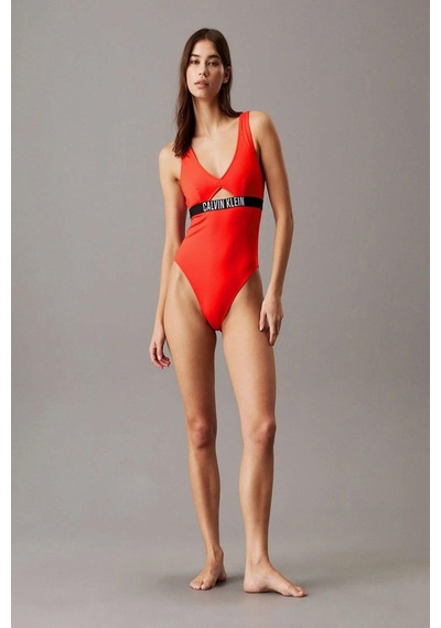 Calvin Klein Kadın Göğüste Kesik Detaylı Kırmızı Mayo-4976 Çok Renkli