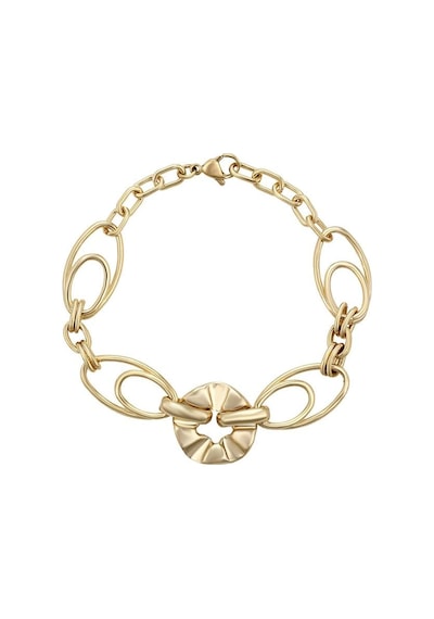 Modern Oval Halka Detaylı 14 Ayar Altın Kaplama Kadın Bileklik Gold