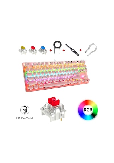K550 Red Switch Mekanik Oyuncu Klavyesi-hot-swap-rainbow Rgb-3 Adet Yedek Switch