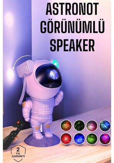 Astronot Bluetooth Hoparlör Gökyüzü Projektör Gece Lambası Çok Renkli