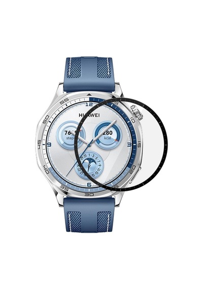 Huawei Watch Gt5 46mm Tam Kaplayan Temperli Cam Full Ekran Koruyucu Siyah Watch Gt5 46mm İle Uyumlu Ekran Koruyucu - Si