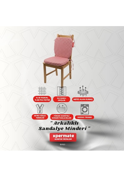 Pötikare Sırtlıklı Sandalye Minderi 42x42 Fermuarlı Yıkanabilir Kılıf Bağcıklı Minder Standart Fit Diğer