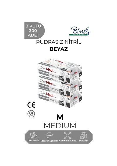 Nitril Beyaz Muayene Eldiveni M - 3 Paket 100 Lü