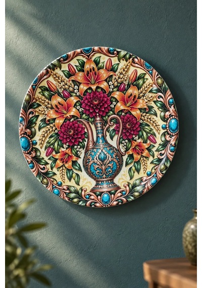Dekoratif Duvar Tabağı İbrik Ve Çiçek Desenli 27 Cm - Dekorlu Seramik Tabak