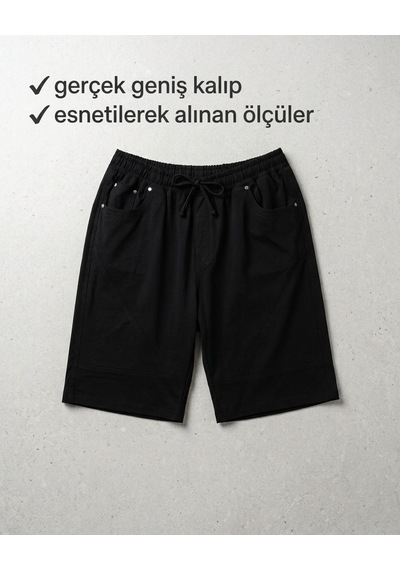 Miele Büyük Beden Beli Lastikli Bağcıklı Ön Arka Cepli Erkek Şort Siyah