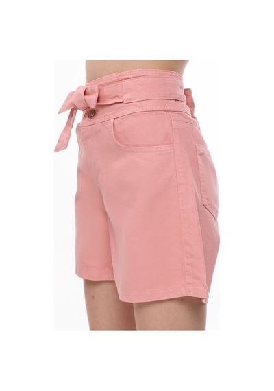 Hgfashion Yüksek Bel Kemerli Demin Şort Pambe Renk Pembe