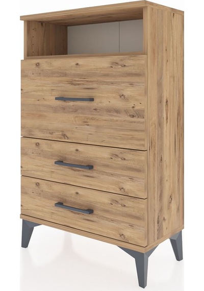Arges Komodin Tek Raflı 3 Çekmeceli 60x30x96 Çam-çam Çam