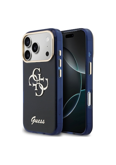 Apple iPhone 17 Pro Max Uyumlu Kılıf Guess Lisanslı Yazı Ve 4g Büyük Metal Logolu Tpu Kapak Mavi
