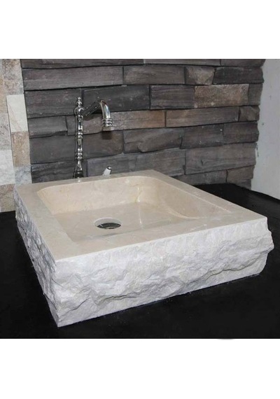 Bej Mermer Dışı Patlatma Kare Lavabo