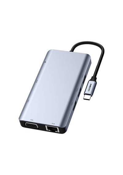 Recci Rh09 Type-c To Type-c + Sd/tf + Usb3.0 + Usb2.0 + Hdmı + Vga + Rj45 Bağlantılı 9in1 Hub