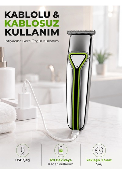 T Bıçaklı Saç Sakal Kesme Makinesi Şarjlı Kablosuz Ense Favori Şekillendirme Tıraş Makinesi 1.5 Saat