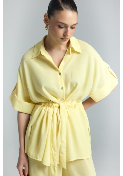 Beli Bağlamalı Kimono Gömlek - Sarı-137293