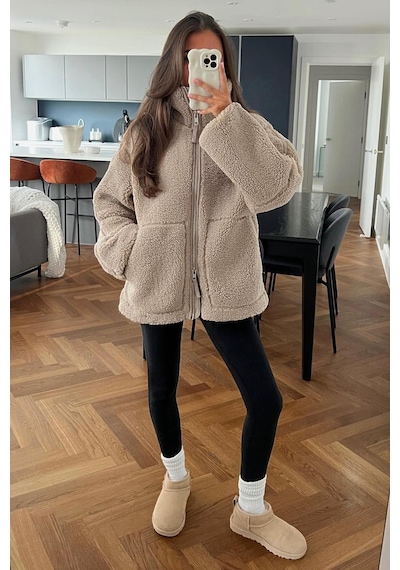 Madmext Kahverengi Dik Yakalı Cepli Peluş Mont Mg1966-kahverengi Kahverengi