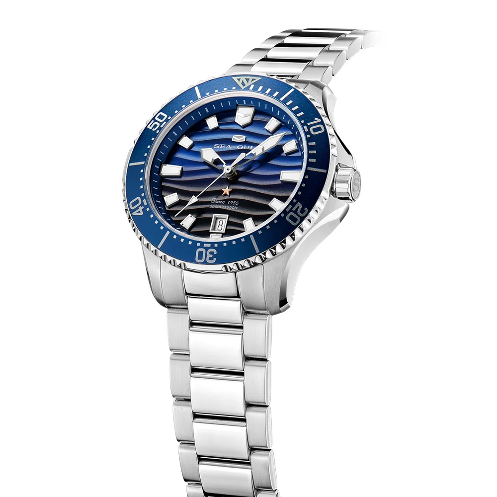 Sea-gull Ocean Series Pro 300m Su Geçirmez Gradyan Dalgalı Dokulu Kadranlı 41 Mm Diver Saat Metalik