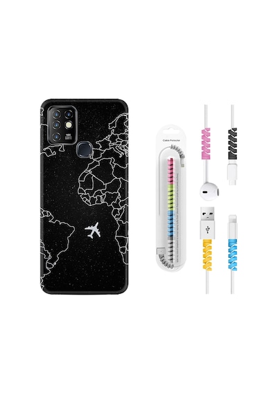 Infinix Hot 10 Kılıf Kablo Koruyuculu Black Plane 1868