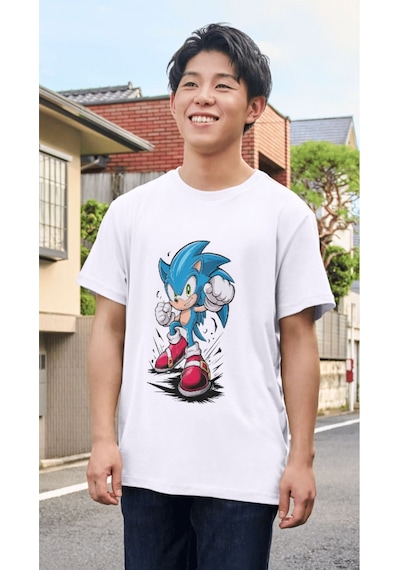 Alpşan Ticaret Sonic Çocuk Tişört Sonic Unisex Yetişkin Tişört Beyaz