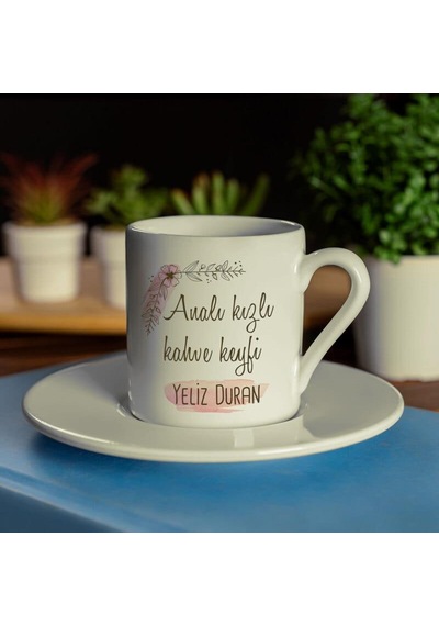 İsme Özel Analı Kızlı Kahve Fincan Seti Beyaz