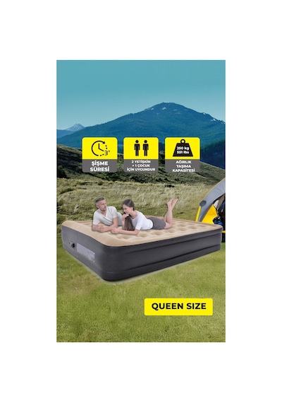 Terravıta-avenli Queen Size Yüksek Şişme Yatak Kendinden Elektrikli 203x157x47cm Renkli