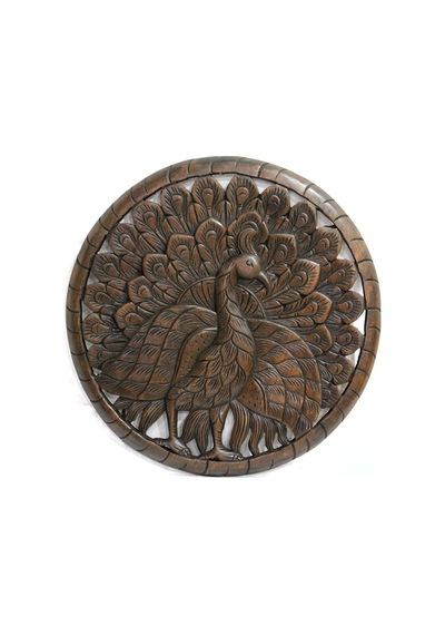 2 Adet Ahşap El Oyması Duvara Asmalı Pano Tavuskuşu Motifli Dekoratif Duvar Süsü, Wall Hanging, Wooden Carved Panel