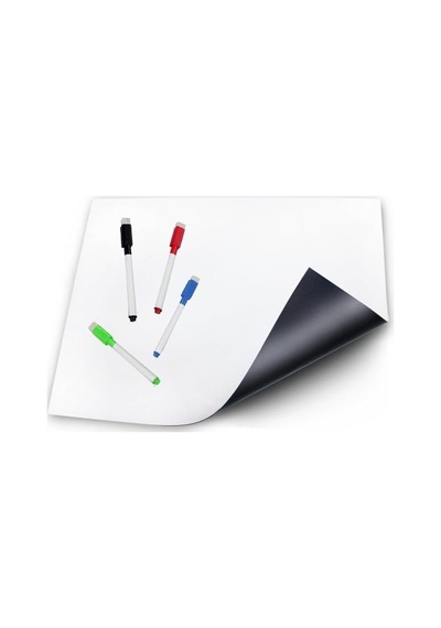 Dünya Magnet Magnetli Kalemli Buzdolabı Notluk 25x35 Cm - Magnet Planlayıcı Buzdolabı Not Panosu + 2 Kalem 1bw-beyaz