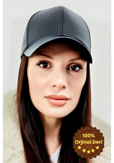 Unisex %100 Deri Arkadan Ayarlanabilir Kep Şapka Siyah