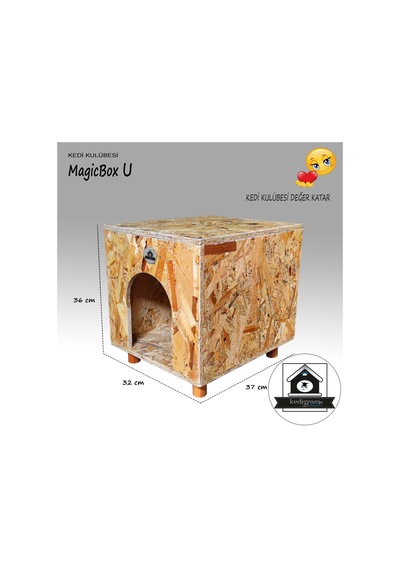 Kedigram Kedi Kulübesi Kedi Evi Magicbox U Natural Kurulu 32 x 37 x 36 CM