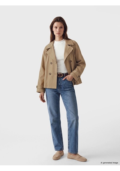 LC Waikiki Lcw Modest Kahverengi Kruvaze Yaka Oversize Kadın Trençkot CAMEL