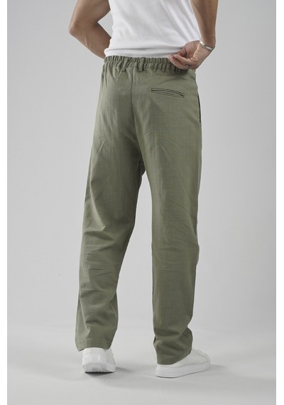 Baggy Fit Kalıp Pamuklu Keten Pantolon Haki