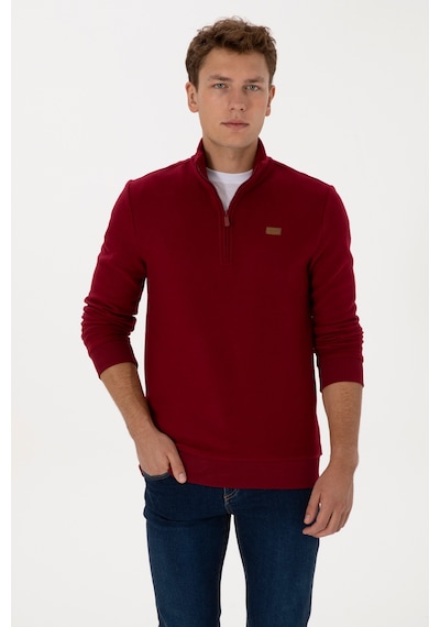 U.S. Polo Assn. Erkek Regular Fit Yarım Fermuarlı Bordo Basic Sweatshirt 50313802-VR014