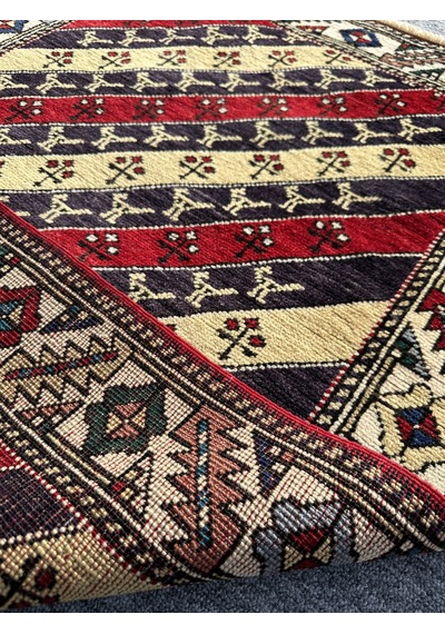 El Dokuma Şal Halısı 84x125 Kırmızı Lacivert %100 Yün Halı Kırmızı