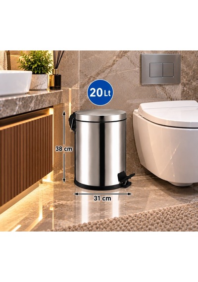 Pedallı Çöp Kovası 20 Lt Paslanmaz Acar 13238 Açık Gri