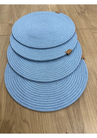 Yuvarlak Amerikan Servis Sofra Altlığı, Masa Dekoru Supla 33x33 4lü Açık Mavi