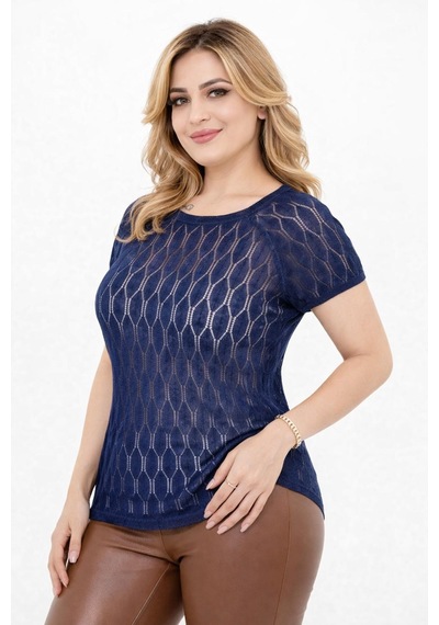 Kadın Triko Kısa Kol Bluz 12943 Bgl-st05309 Lacıvert