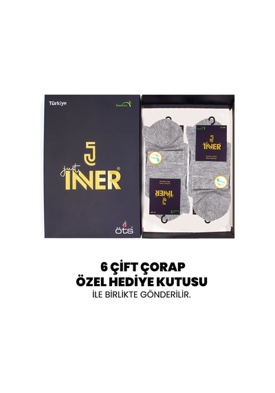 Just Inner Erkek 6 Lı Bambu Çorap Yarım Konç Uzun Ömürlü Kullanım 11700 Gri