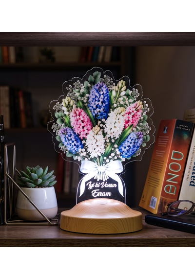 Sümbül Çiçek Buketi Led Lamba - Kişiye Özel Sevgiliye Doğum Günü Hediyesi, Işıklı Renkli Solmayan Sümbüller Buketi Çiçek Lambası