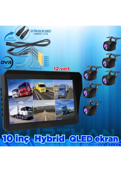 Qled 10'' Dvr Monitör 6 Adet 170 Derece Balık Gözü Kamera 12v