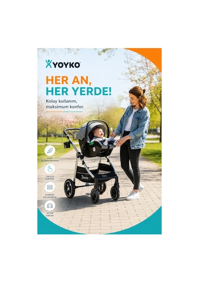 Yoyko Luxury İ-size Travel Sistem Bebek Arabası 3 İn 1 Gri Silver