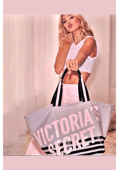 Victoria's Secret Vs Büyük Boy Logo Yazı Detaylı Gri Seyahat Çantası Gri
