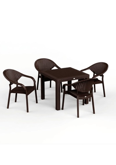 90 X 90 Bambu Plastik Rattan Camsız Bahçe Balkon Teras Kare Masa Takımı 4 Kolçaklı Sandalyeli Koyu Kahverengi 90 X 90 Bambu Plastik Rattan Camsız Bahçe Balkon Teras Kare Masa Takımı 4 Kolçaklı Sandalyeli Koyu Kahverengi