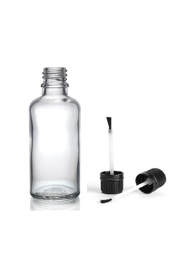 50ml Şeffaf Cam Şişe Fırça Kapaklı, 12 Adet, Ecza Şişesi, Kozmetik Şişe, Yapıştırıcı Şişesi, Yağ Şişesi Diğer