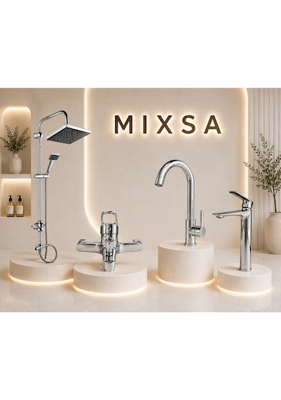 Lüx Krom Robot Duş Seti Banyo-mutfak Bataryası Çanak Lavabo Bataryası 4'lü Set Premium Tasarım