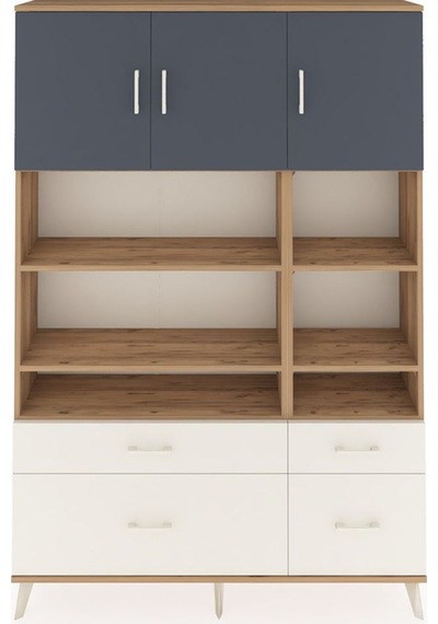 Arges Dolap 10 Raflı 4 Çekmeceli 3 Kapaklı 132x30x195 Çam-ant... Çam