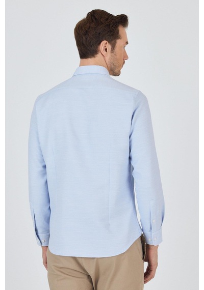 İmza Uzun Kol Desenli Armürlü Düğmeli Yaka Cepsiz Pamuklu Classic Slim Fit Gömlek 1004250204 Koyu Mavi