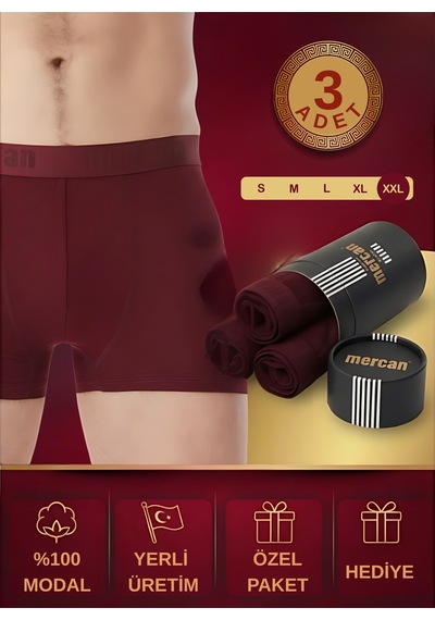 Mercan 3'lü Bordo Modal Boxer