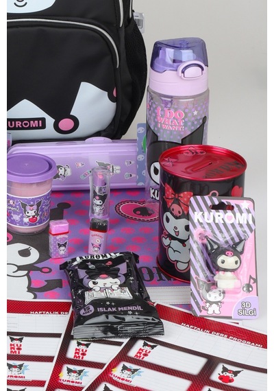 X Dekomus Lisanslı Kuromi Dark Delight Collection Full Kırtasiye Seti Okul Ve Kalem Çantası,beslenme Kabı,matara Altın