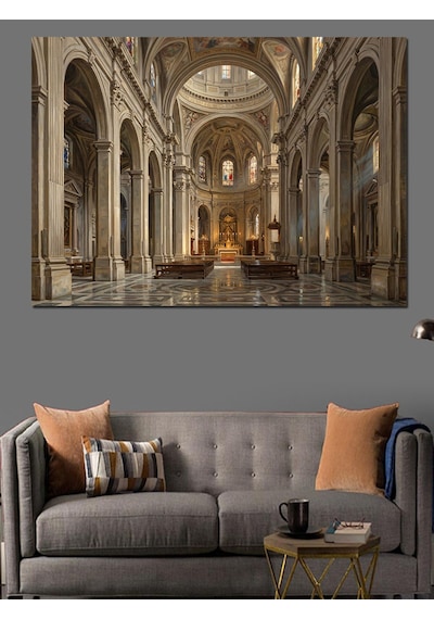Tarihi Katedral İç Mekan Sütunlar Dekoratif Kanvas - Mdf Ahşap Tablo
