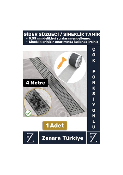Suya Dayanıklı 0.55 Mm Delikli Sineklik Tamir Kiti Gider Süzgeci Saç Kıl Ayırıcı 12 Cm X 4 Metre
